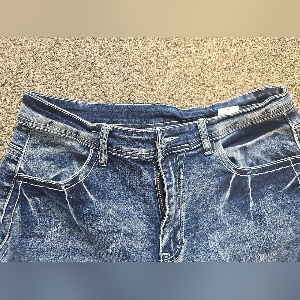 Distressed denim shorts Stars & Stripes Dark Wash High Rise Womens 29 - Picture 12 of 12